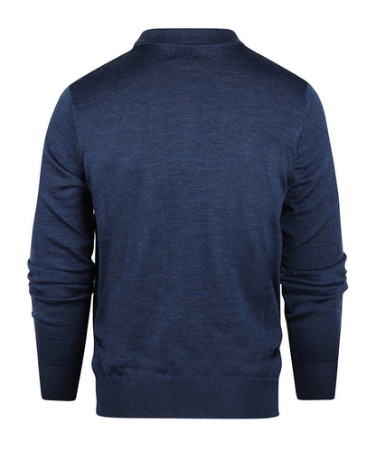 Merino Polo Pullover | Donker Blauw Melange