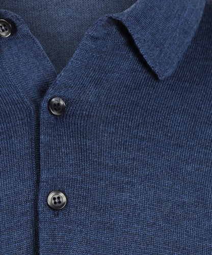 Merino Polo Pullover | Donker Blauw Melange