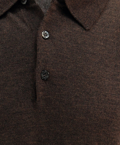 Pullover polo merino wool | Dark Brown