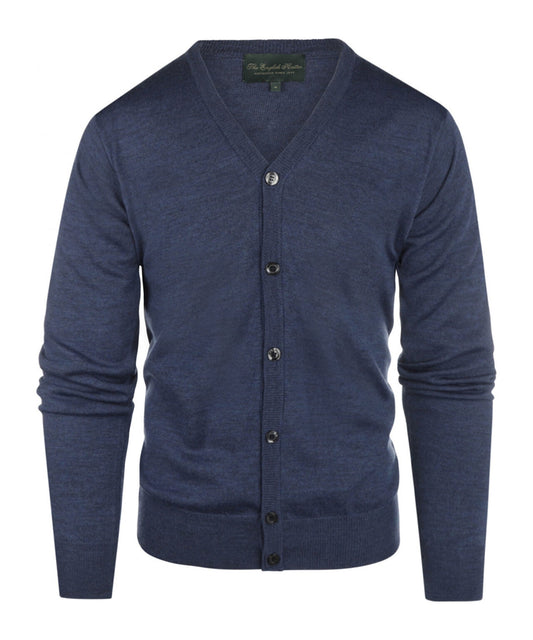 Cardigan mit Knöpfen, feine Merinowolle | Hellindigo