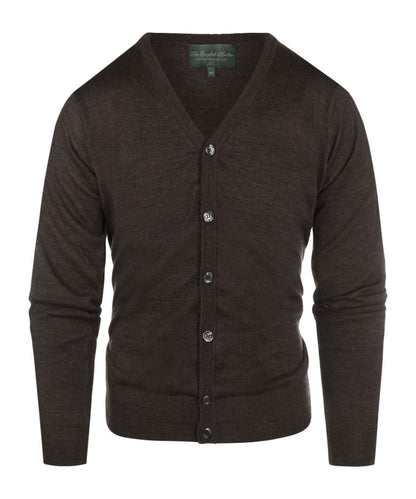 Cardigan mit Knöpfen, feine Merinowolle | Dunkelbraun