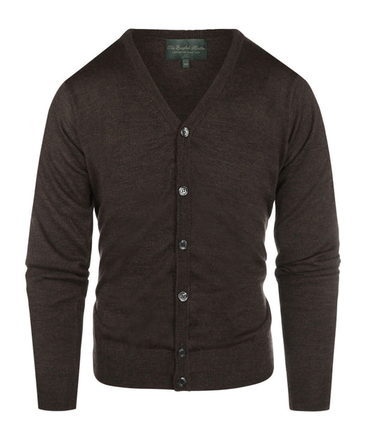 Cardigan mit Knöpfen, feine Merinowolle | Dunkelbraun