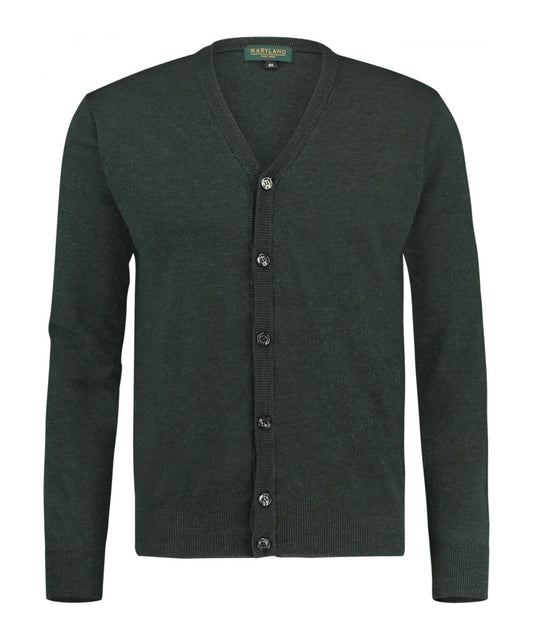 Cardigan mit Knöpfen, feine Merinowolle | Dunkelgrün