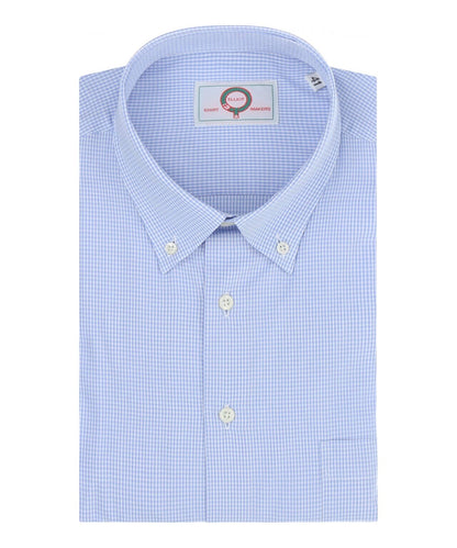 Shirt Button Down | Licht Blauw Ruit Fijn