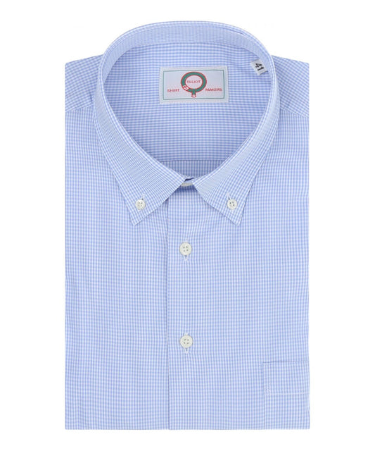 Shirt Button Down | Licht Blauw Ruit Fijn