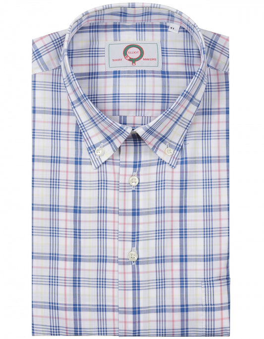 Shirt Button Down | Blauw Roze Multi Ruit