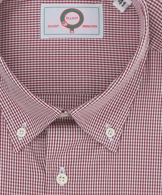 Shirt Button Down | Donker Rood Ruit Fijn