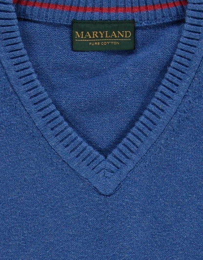 Klassischer Baumwollpullover mit V-Ausschnitt | Blau