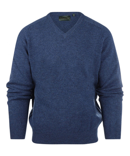 Lamswol V-Hals Pullover | Blauw Melange