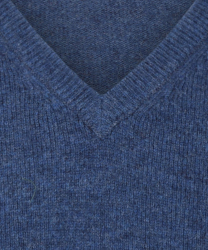 Lamswol V-Hals Pullover | Blauw Melange