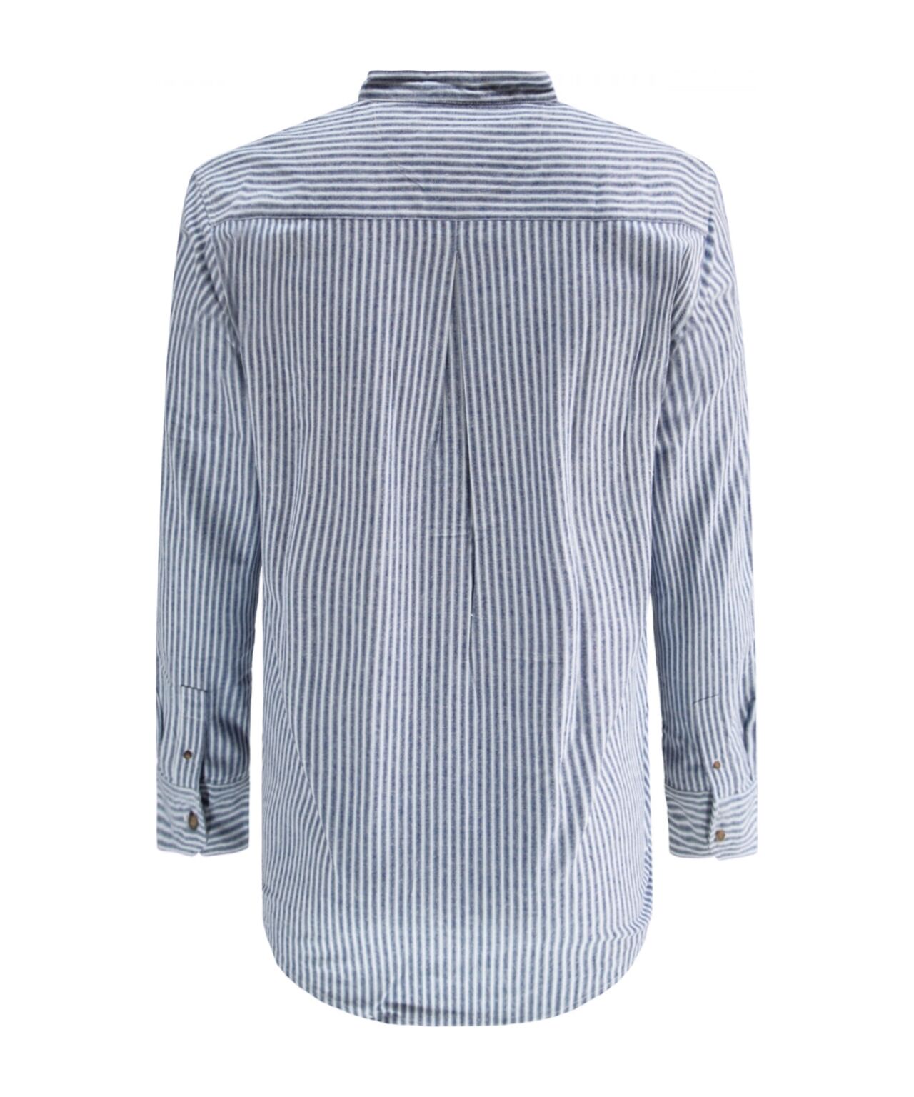 Grandfather Shirt | Navy/Wit streep