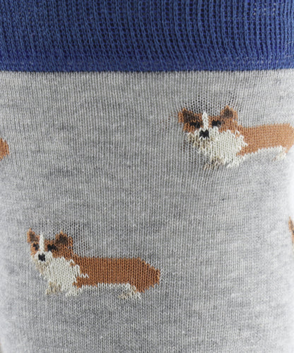 Sokken Katoen Mix | Silver/Petrol Corgi Dog