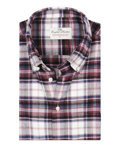 Shirt Button Down | Bordeaux Multi Ruit Groot