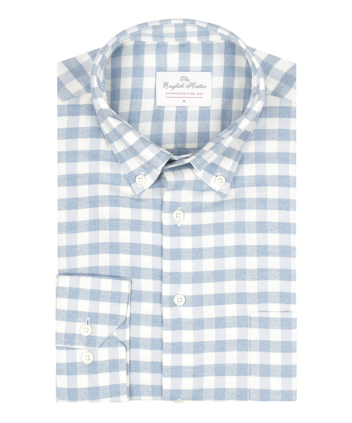 Brushed Cotton Shirt Button Down | Wit Lichtblauw Ruit