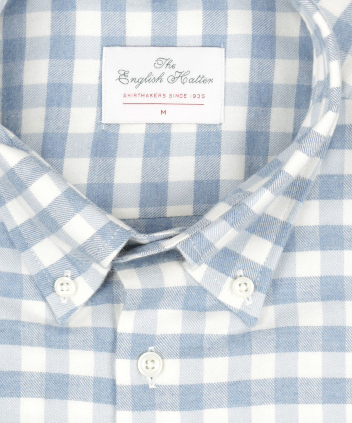 Brushed Cotton Shirt Button Down | Wit Lichtblauw Ruit