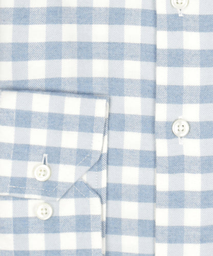 Brushed Cotton Shirt Button Down | Wit Lichtblauw Ruit