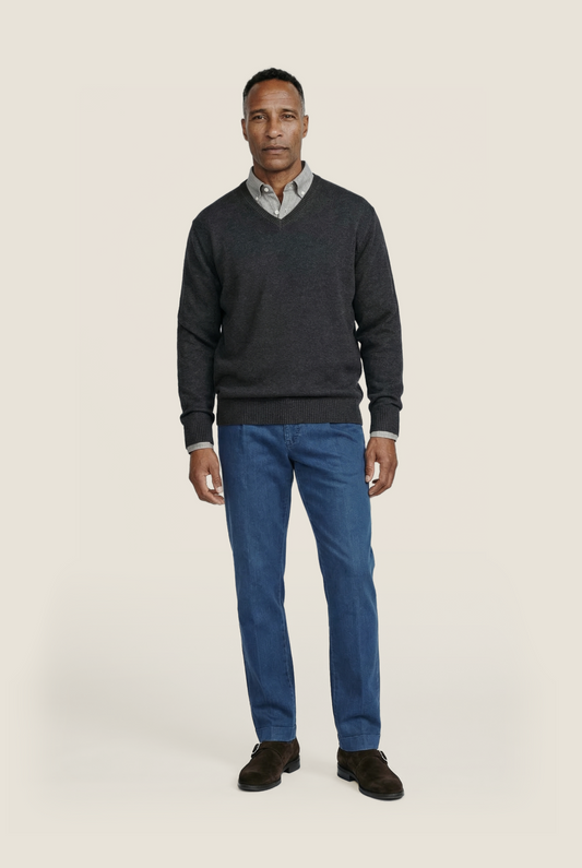 Cotton v-neck sweater | Anthracite Grey