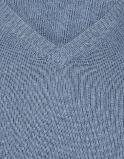 Baumwollpullover mit V-Ausschnitt | Blau