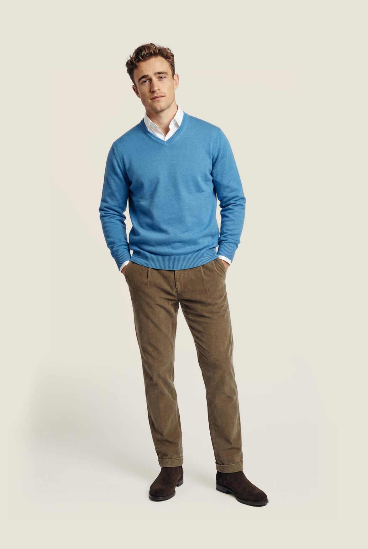 Cotton v-neck sweater | Blue