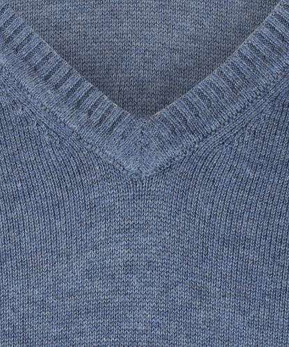 Baumwollpullover mit V-Ausschnitt | Blau
