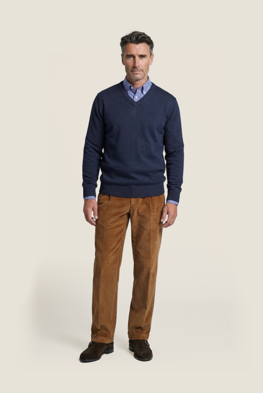 Cotton v-neck sweater | Navy Blue