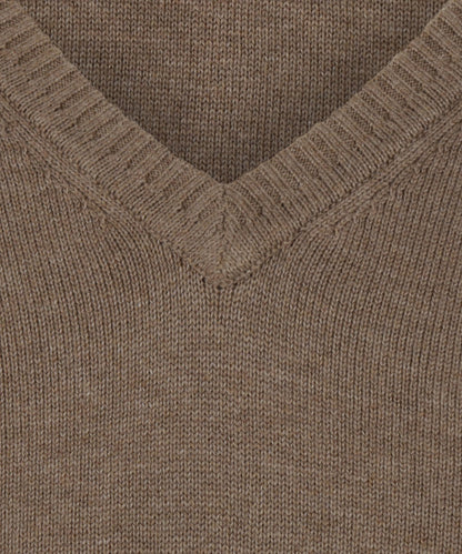 Cotton v-neck sweater | Brown