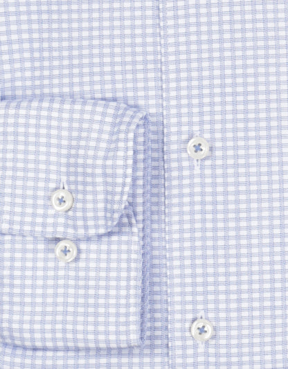 Shirt katoen BD | Micro ruit Wit-Lichtblauw