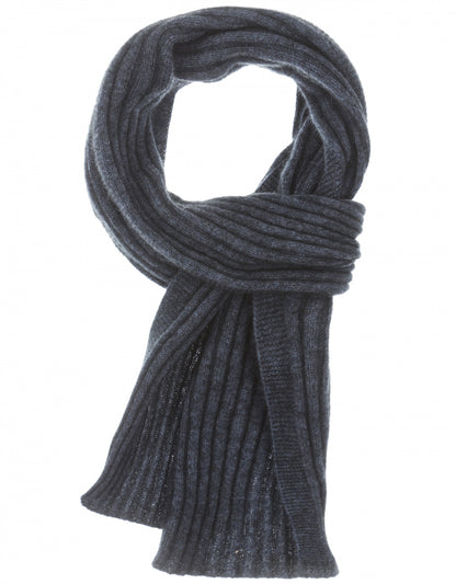 Gerippter Schal aus Merinowollmischung 165x16 | Blau