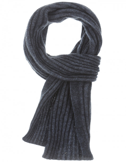 Gerippter Schal aus Merinowollmischung 165x16 | Blau