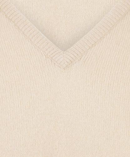 Pullover mit V-Ausschnitt aus Lammwolle *Sale* | Beige