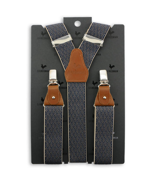 Luxury leather suspenders with clips and tabs | Blue