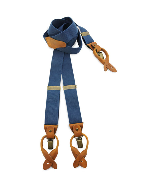 Luxuriöse Lederhosenträger mit Clips und Laschen | Blau
