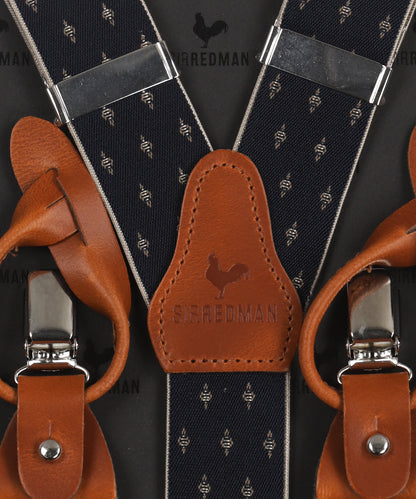 Luxuriöse Lederhosenträger mit Clips und Laschen | Blau