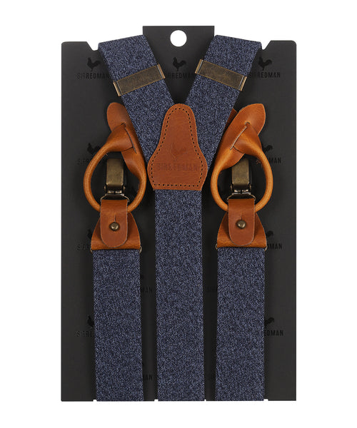 Luxury leather suspenders with clips and tabs | Blue