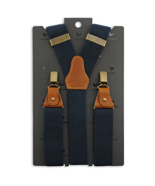 Luxuriöse Lederhosenträger mit Clips und Laschen | Marineblau
