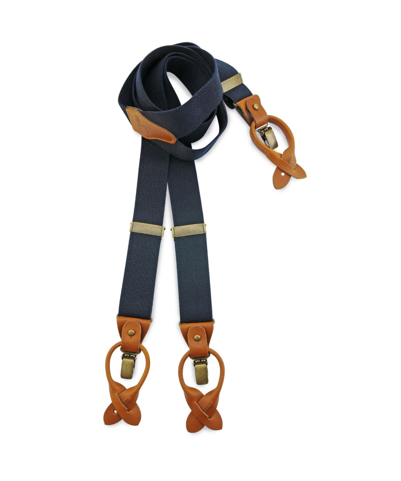 Luxuriöse Lederhosenträger mit Clips und Laschen | Marineblau