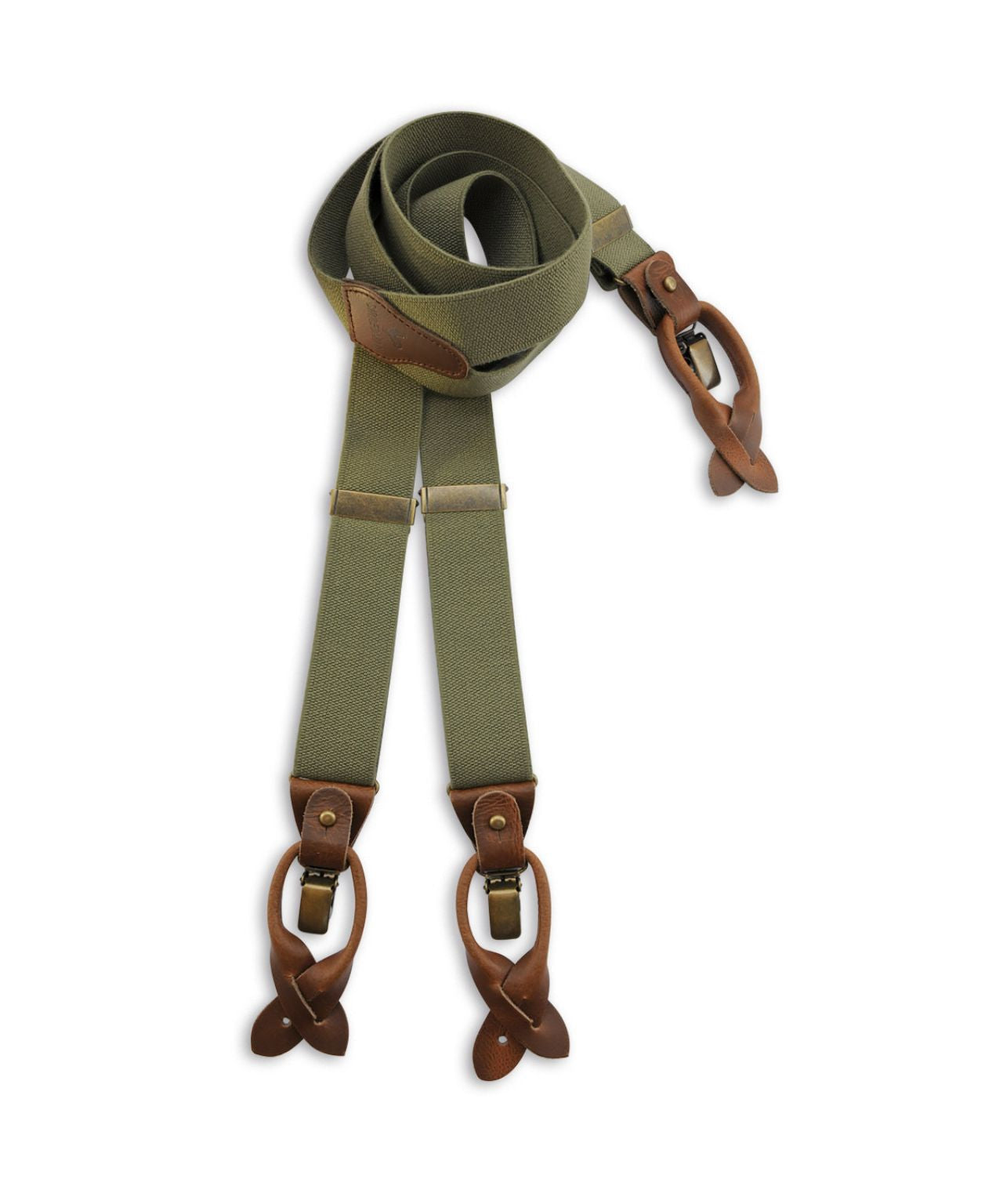 Luxuriöse Lederhosenträger mit Clips und Laschen | Grün