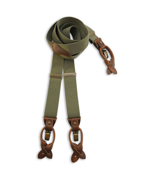 Luxury leather suspenders with clips and tabs | Green