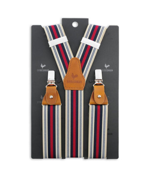 Luxury leather suspenders with clips and tabs | White