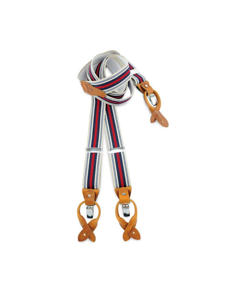 Luxury leather suspenders with clips and tabs | White