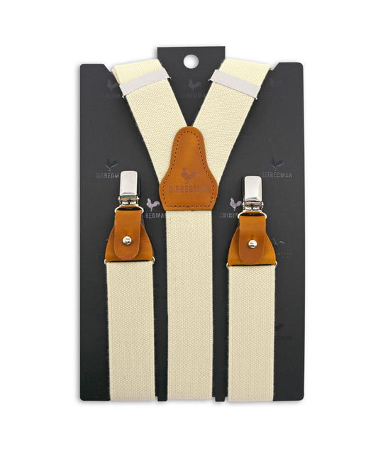 Luxuriöse Lederhosenträger mit Clips und Laschen | Weiß