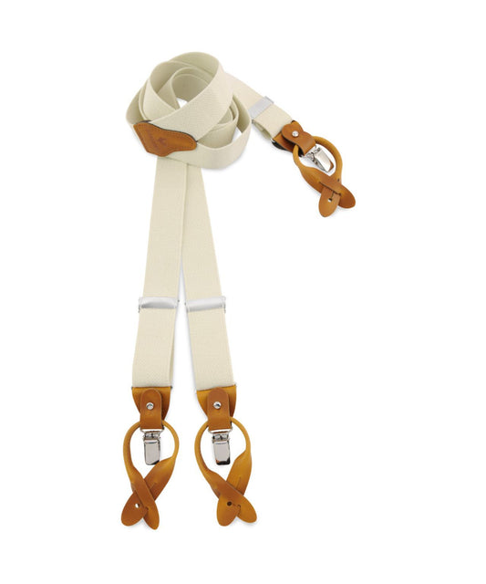 Luxuriöse Lederhosenträger mit Clips und Laschen | Weiß