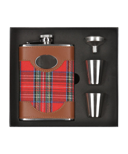 Tartan Flask with Funnel and Cups 8oz | Red