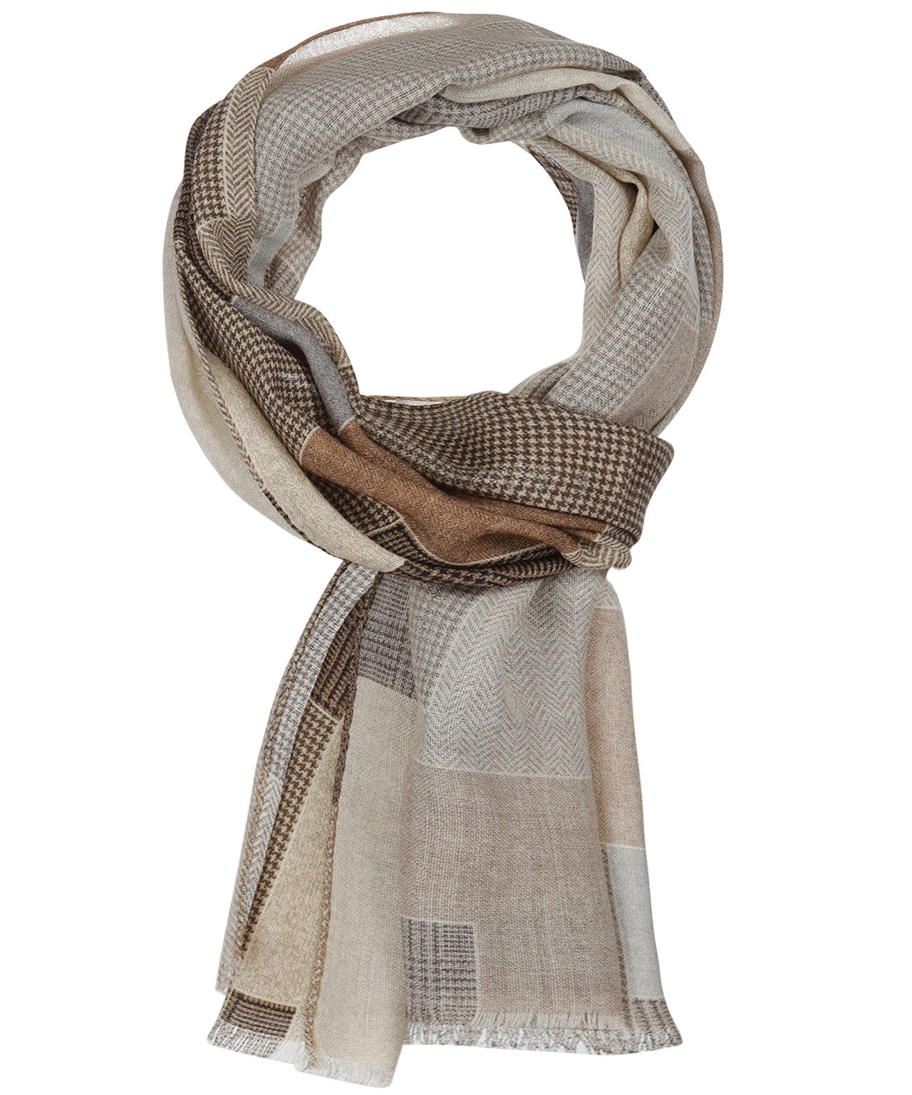 Sjaal Patchwork Wol | Beige Bruin