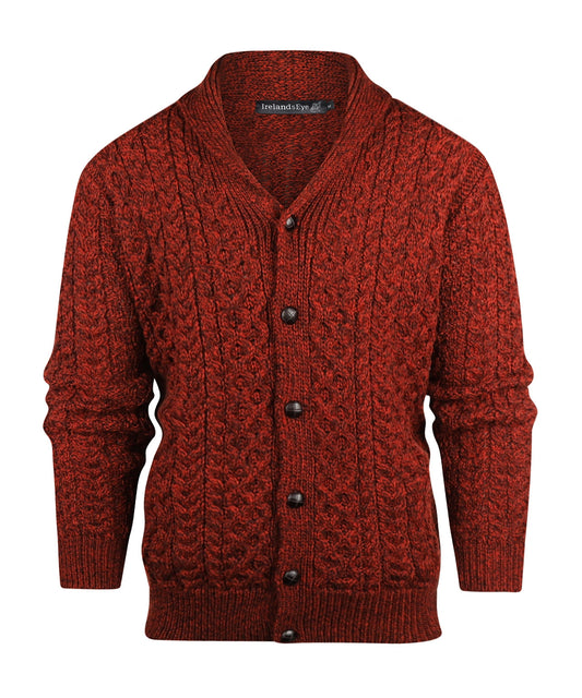 Zopfmuster-Strickjacke mit Knöpfen aus Irland | Bordeauxrot