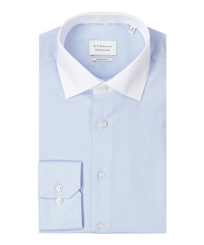 Shirt katoen SW | Lichtblauw Wit Boord