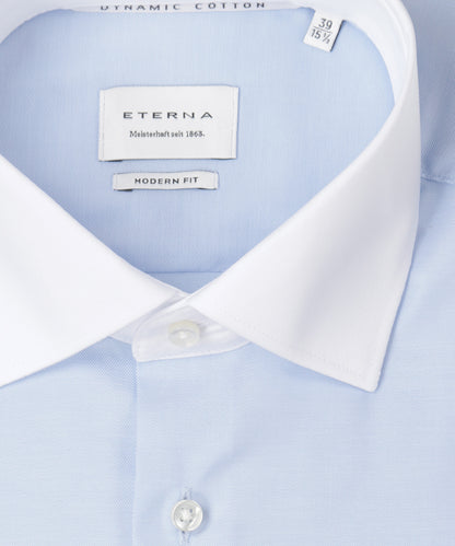 Shirt katoen SW | Lichtblauw Wit Boord
