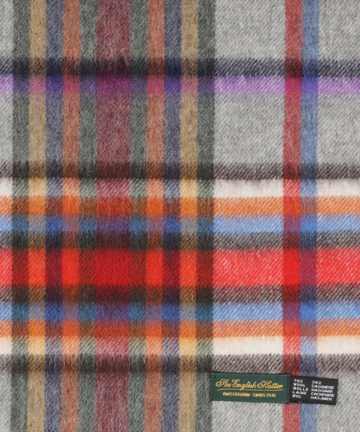 Sjaal Wol/Cashmere 30X190 | Grijs Rood Multi