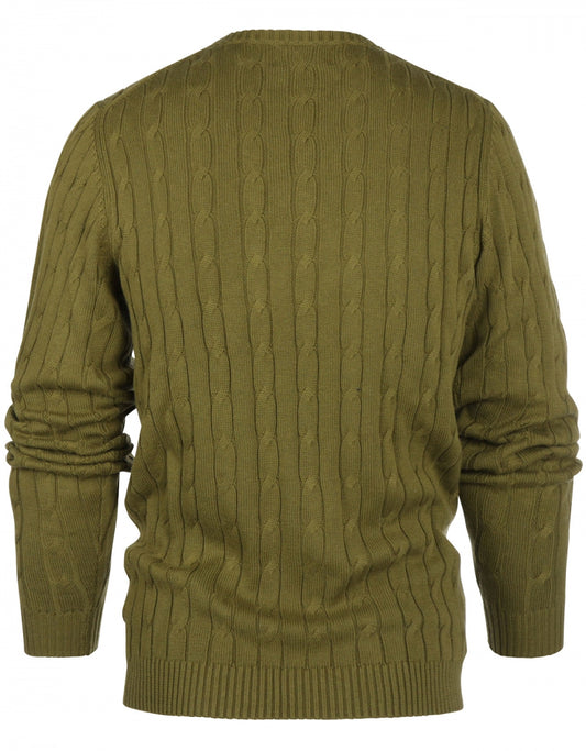 Zopfstrickpullover aus Baumwolle/Kaschmir mit Rundhalsausschnitt | Grün