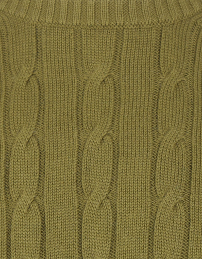 Zopfstrickpullover aus Baumwolle/Kaschmir mit Rundhalsausschnitt | Grün